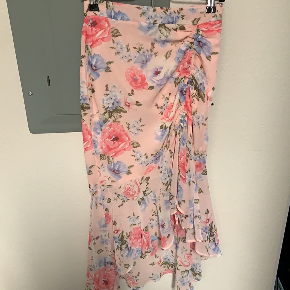 Pink Floral Asymmetric Skirt